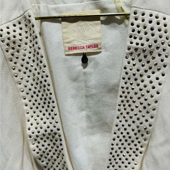 Rebecca Taylor silk linen rhinestones cinched white ecru blazer Y2K holidays US6 - Picture 3 of 7